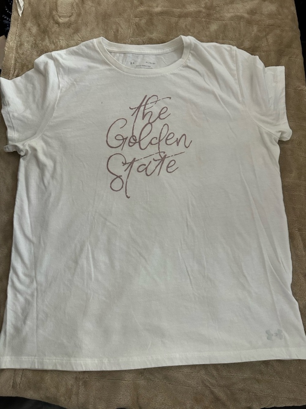 Under Armour White Tee with Mauve Script
